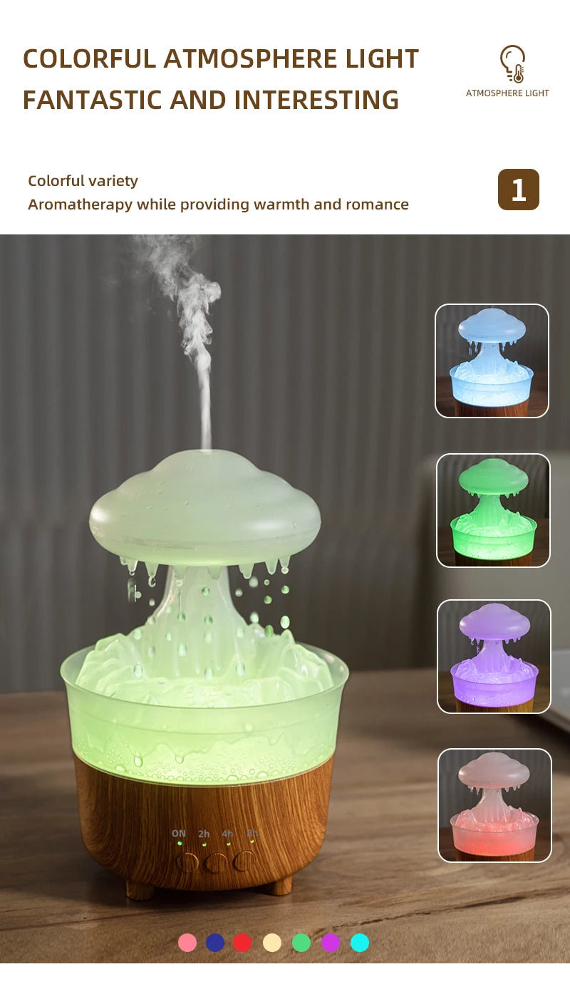 USB Rain Air Humidifier Electric Aroma Diffuser Rain Cloud Smell Desktop Relax Water Drops Sounds Colorful Night Light Household