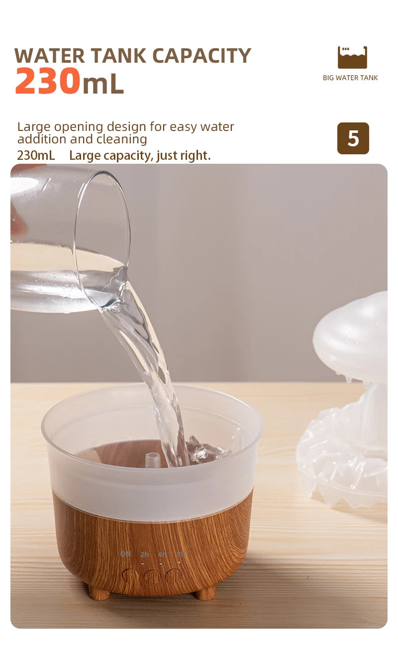 USB Rain Air Humidifier Electric Aroma Diffuser Rain Cloud Smell Desktop Relax Water Drops Sounds Colorful Night Light Household