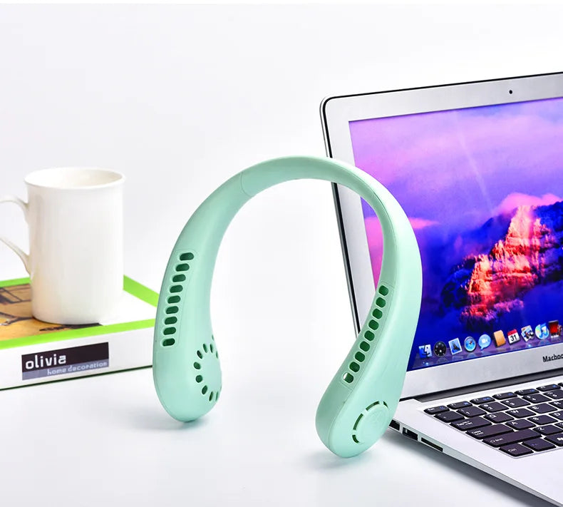 Hot Fan Long Battery Lif New Mini Neck Portable No Bladeless Hanging Neck Rechargeable Air Cooler 3 Speed Mini Summer Sport Fan