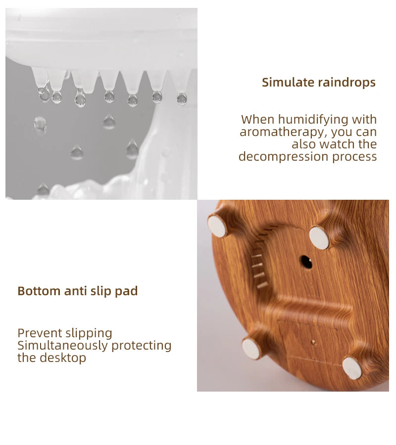 USB Rain Air Humidifier Electric Aroma Diffuser Rain Cloud Smell Desktop Relax Water Drops Sounds Colorful Night Light Household