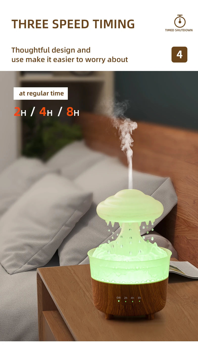 USB Rain Air Humidifier Electric Aroma Diffuser Rain Cloud Smell Desktop Relax Water Drops Sounds Colorful Night Light Household