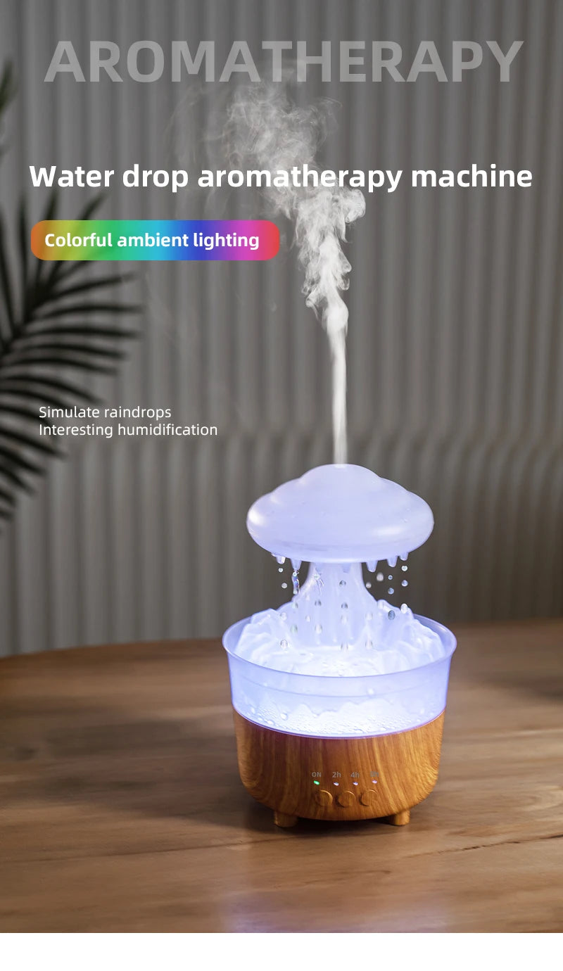 USB Rain Air Humidifier Electric Aroma Diffuser Rain Cloud Smell Desktop Relax Water Drops Sounds Colorful Night Light Household