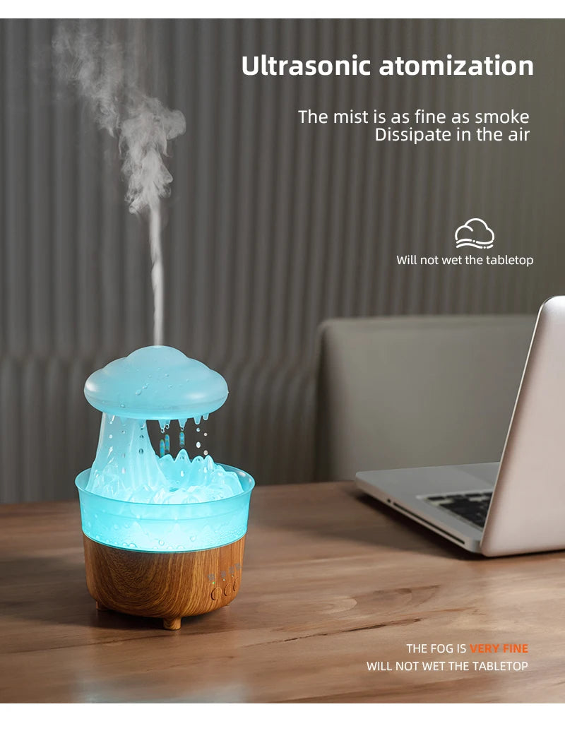 USB Rain Air Humidifier Electric Aroma Diffuser Rain Cloud Smell Desktop Relax Water Drops Sounds Colorful Night Light Household