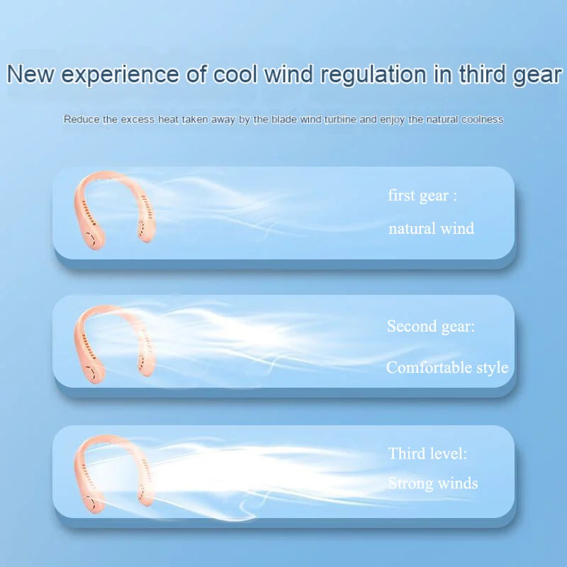 Hot Fan Long Battery Lif New Mini Neck Portable No Bladeless Hanging Neck Rechargeable Air Cooler 3 Speed Mini Summer Sport Fan