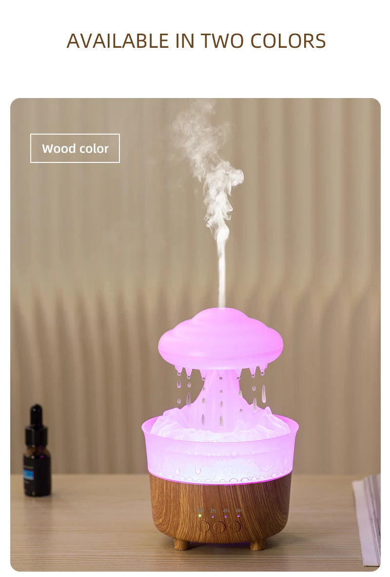 USB Rain Air Humidifier Electric Aroma Diffuser Rain Cloud Smell Desktop Relax Water Drops Sounds Colorful Night Light Household