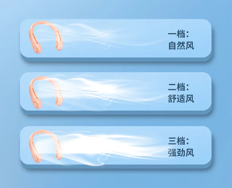 Hot Fan Long Battery Lif New Mini Neck Portable No Bladeless Hanging Neck Rechargeable Air Cooler 3 Speed Mini Summer Sport Fan