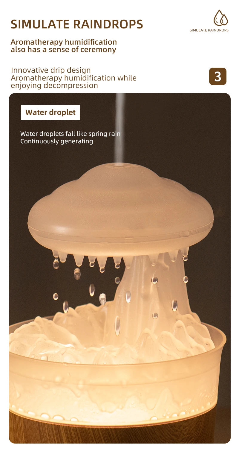 USB Rain Air Humidifier Electric Aroma Diffuser Rain Cloud Smell Desktop Relax Water Drops Sounds Colorful Night Light Household