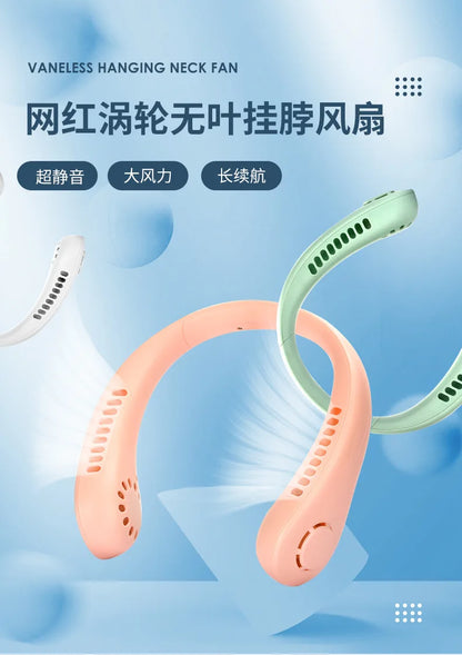 Hot Fan  Long Battery Lif New Mini Neck Portable No Bladeless Hanging Neck Rechargeable Air Cooler 3 Speed Mini Summer Sport Fan