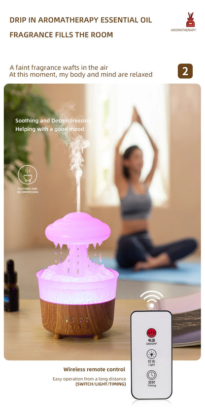 USB Rain Air Humidifier Electric Aroma Diffuser Rain Cloud Smell Desktop Relax Water Drops Sounds Colorful Night Light Household